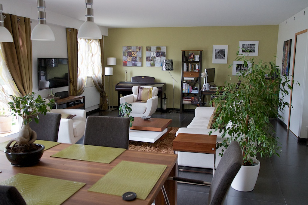 Aménagement de l’espace intérieur d’un salon et d’une salle à manger dans un grand appartement parisien.